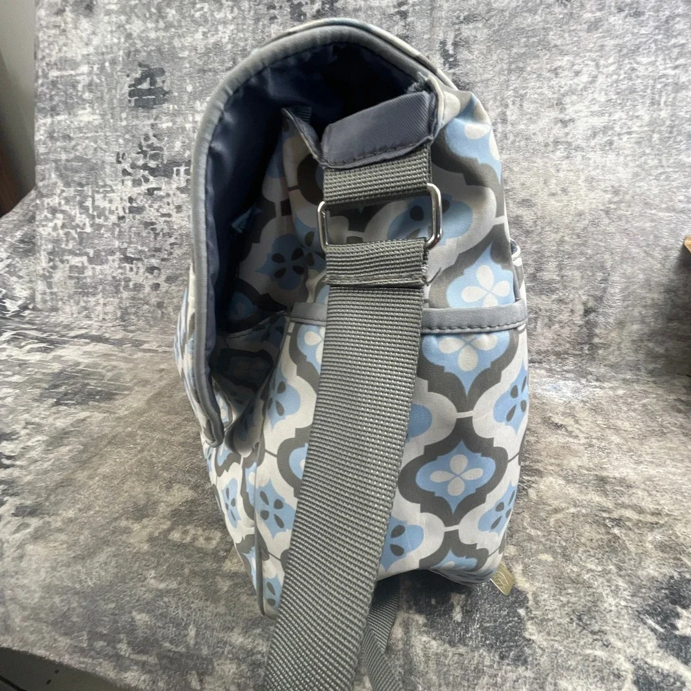 Bumble Unisex Diaper Bag Floral Trellis Gray Blue Messenger Travel Tote Bag
